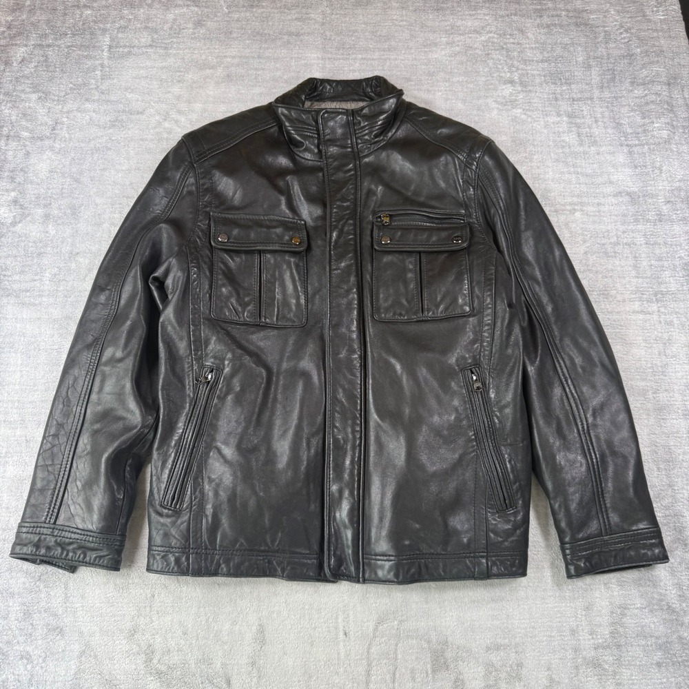 Marc New York Leather Jacket Mens Large Black Field Moto Coat Andrew Marc